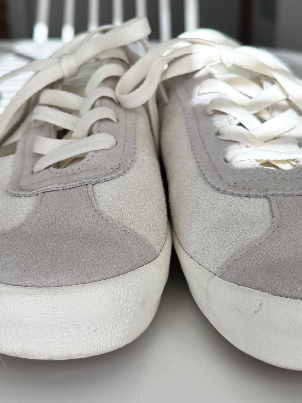 Vans Suede Low-Top Sneakers in Light Gray and Cream